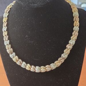 Tri-Tone Crystal Link Necklace in Gold, Silver & Rose